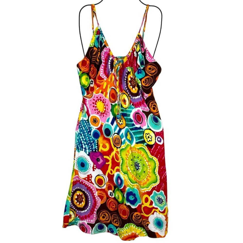 VTG Jams World Happy Days Cami Hawaiian Dress Bright Floral Hawaiian Babydoll XL